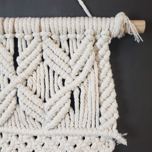 Boho Neutral Beige Macramé 25" Wall Hanging Decor Natural Minimalist - Picture 3 of 7